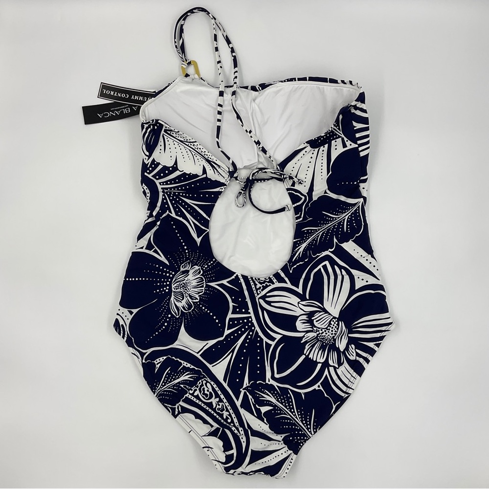 La Blanca NWT At The Playa One Piece One Shoulder Indigo Floral Swimsuit Size 16 - Picture 5 of 16